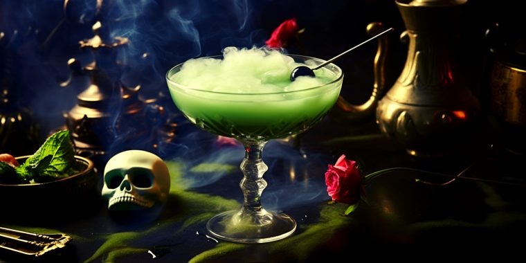 Smokey Green Monster cocktail for Halloween