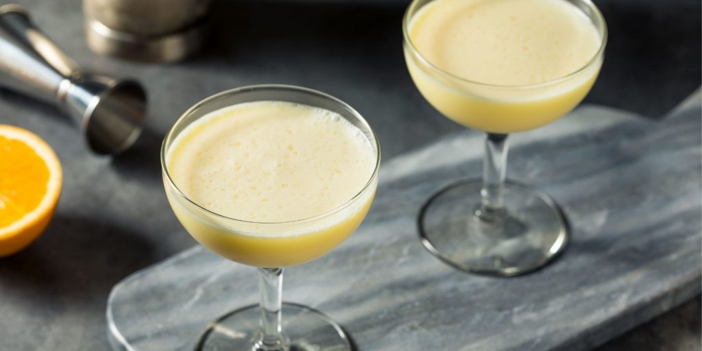 Close up image of two golden dream cocktails