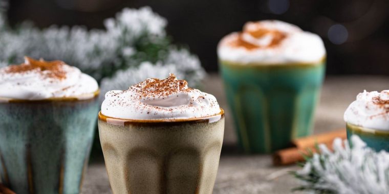 Spicy Tom and Jerry cocktails served in cosy mugs