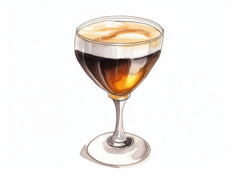 Classic color pencil illustration of a B 52 cocktail