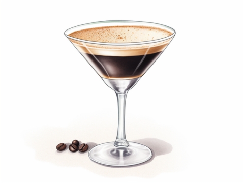 Classic colour pencil illustration of an Espresso Martini