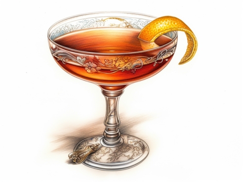 Classic colour pencil illustration of an Italian Gentleman cocktail