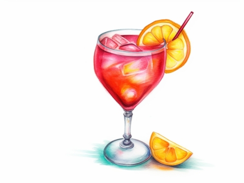 Classic color pencil illustration of a Italian Job cocktail