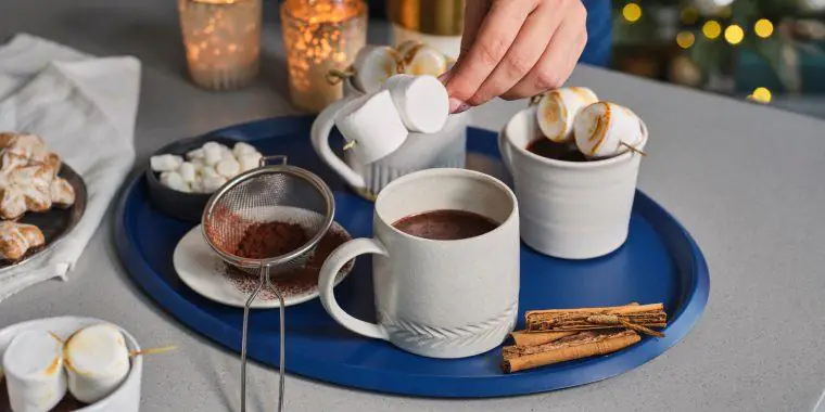 Mexican hot chocolates with marshmallow garnish