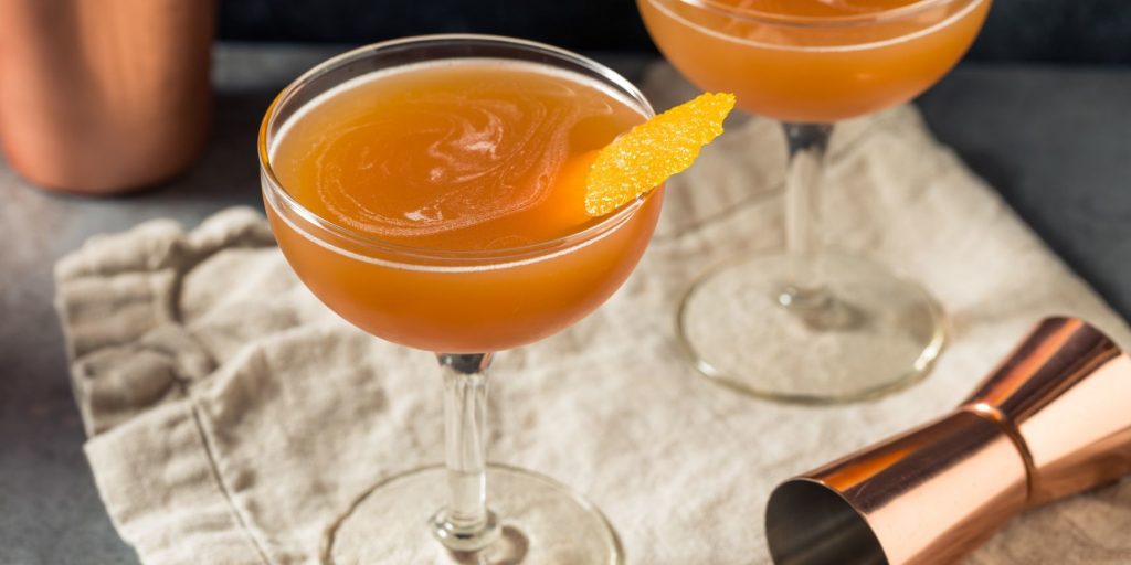 Blood and Sand Cocktail with orange peel garnish