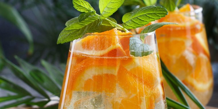 Close up of a orange and mint mocktail