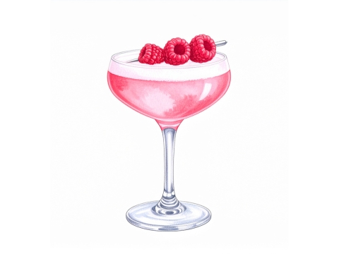 Color pencil illustration of a Clover Club cocktail