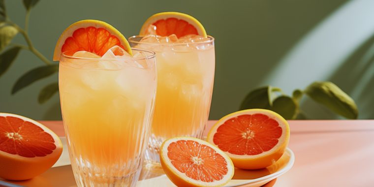 Two French Blonde Cocktails with fresh grapefruit garnish