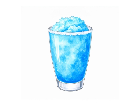 Classic color pencil illustration of a bright blue Jack Frost Winter Cocktail