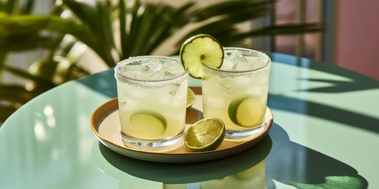Margarita Mocktails with salt and lime wheels