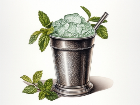 Classic colour pencil illustration of a Mint Julep