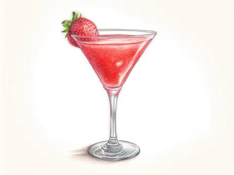 Classic color pencil illustration of a Frozen Vodka Strawberry Daiquiri