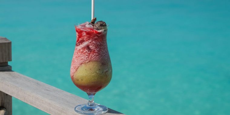 Miami Vice cocktail at an island bar