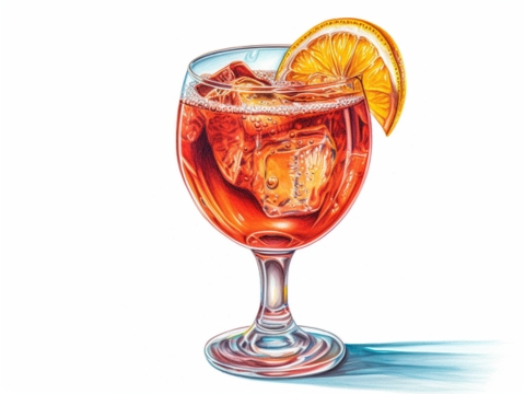 Classic colour pencil illustration of an Aperol Spritz