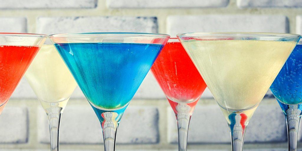 Red, Blue and White shimmering cocktails