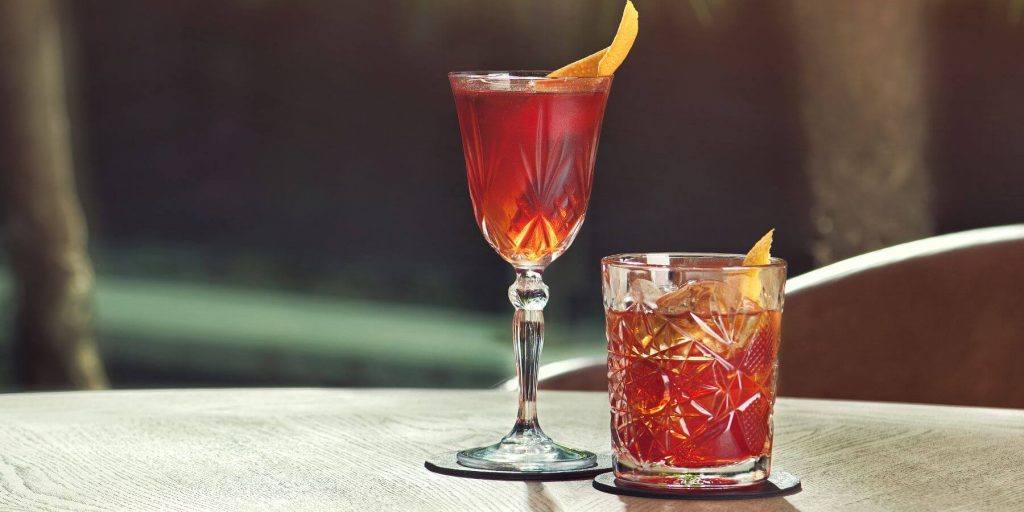 Sbagliato cocktails on a wooden table