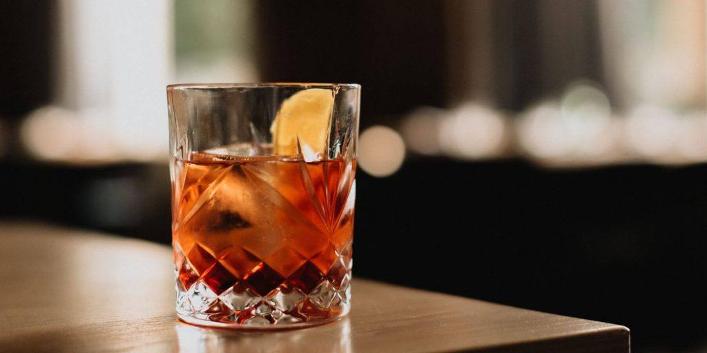 Negroni on the rocks served on a table