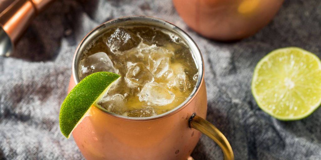 A Kentucky Mule in copper mugs from above