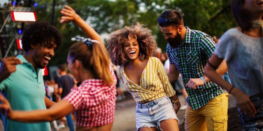 Friends having fun at festival