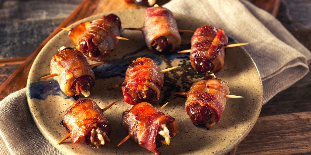 Bacon wrapped date canapés