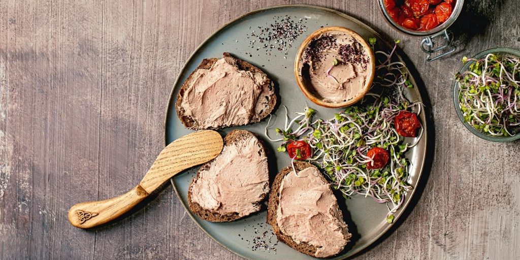 Top view of Chicken liver pâté canapés