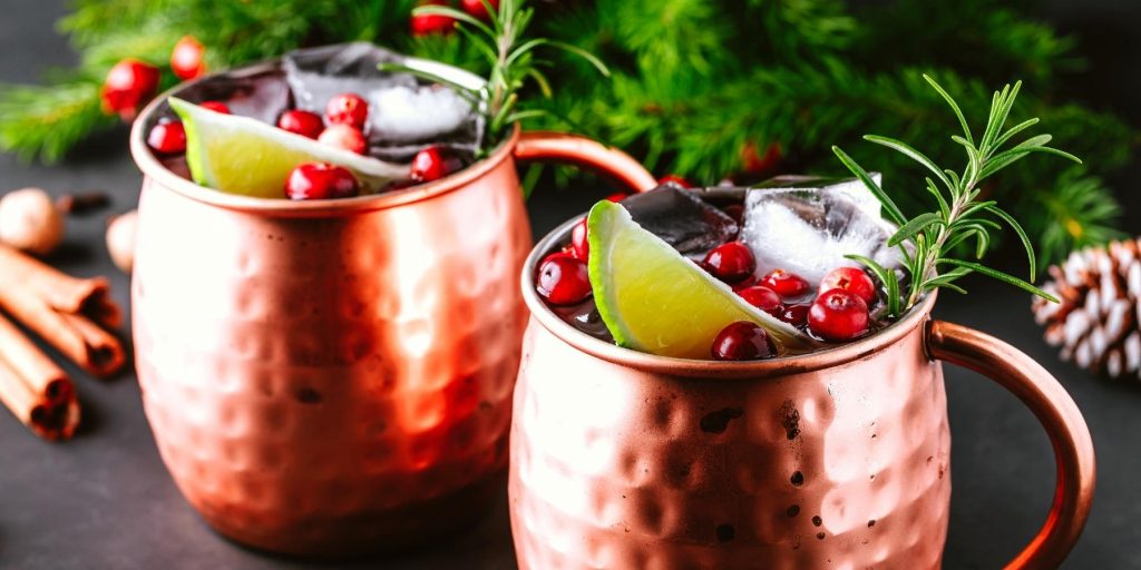 Festive Mistletoe Mule cocktails