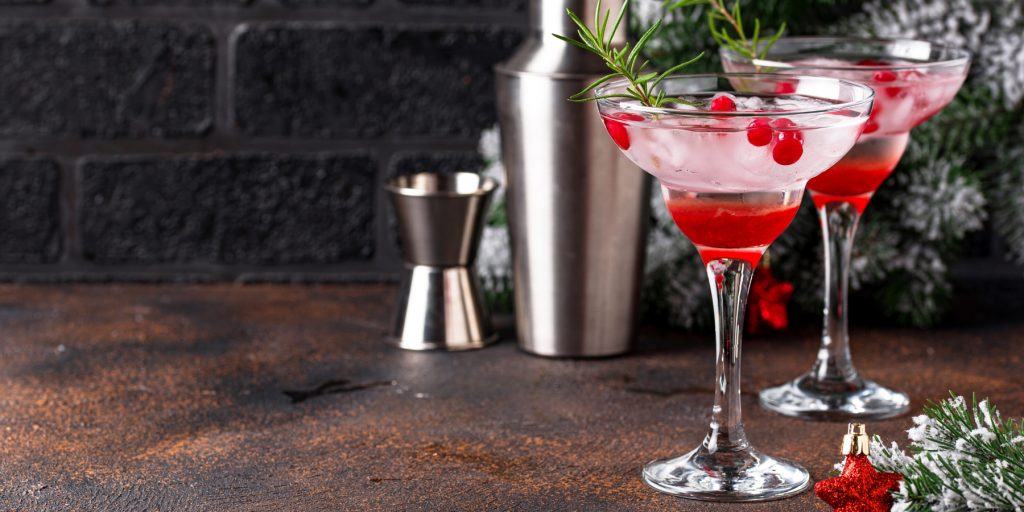 Two festive cranberry Margarita cocktails