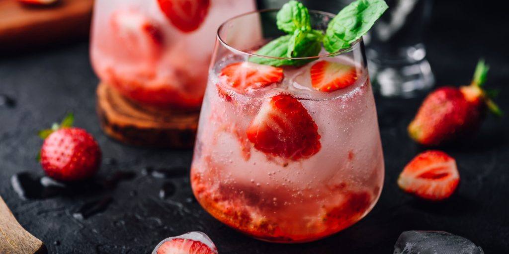Two strawberry Shrub cocktails