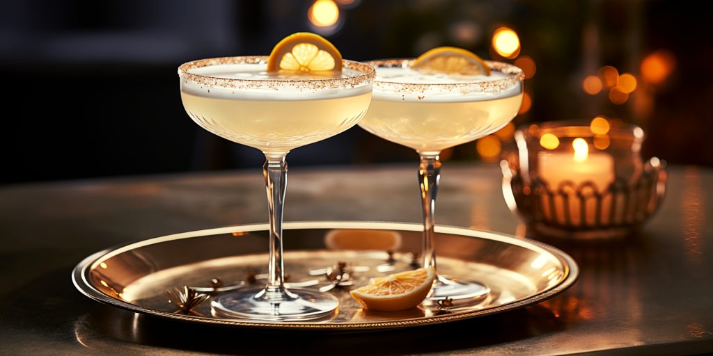 Two White Lady cocktails with lemon garnish