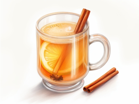 Classic color pencil illustration of a Hot Buttered Rum cocktail