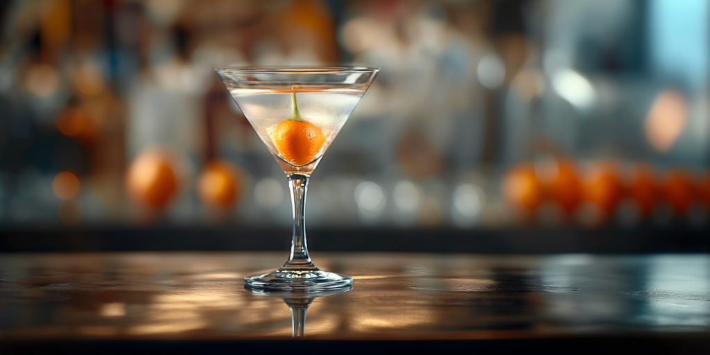 A Habanero Martini with a habanero chilli garnish served in a modern bar