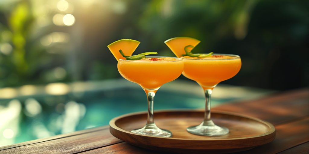 Two Mango and Serrano Chilli Daiquiris served poolside