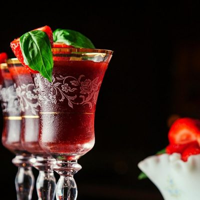 Strawberry and basil Christmas vodka cocktails