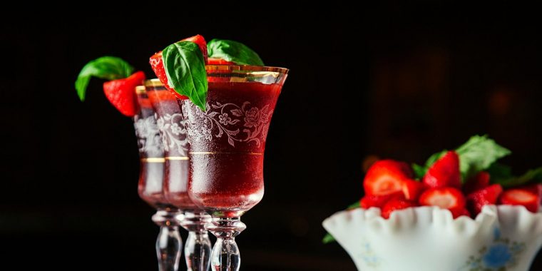 Strawberry and basil Christmas vodka cocktails