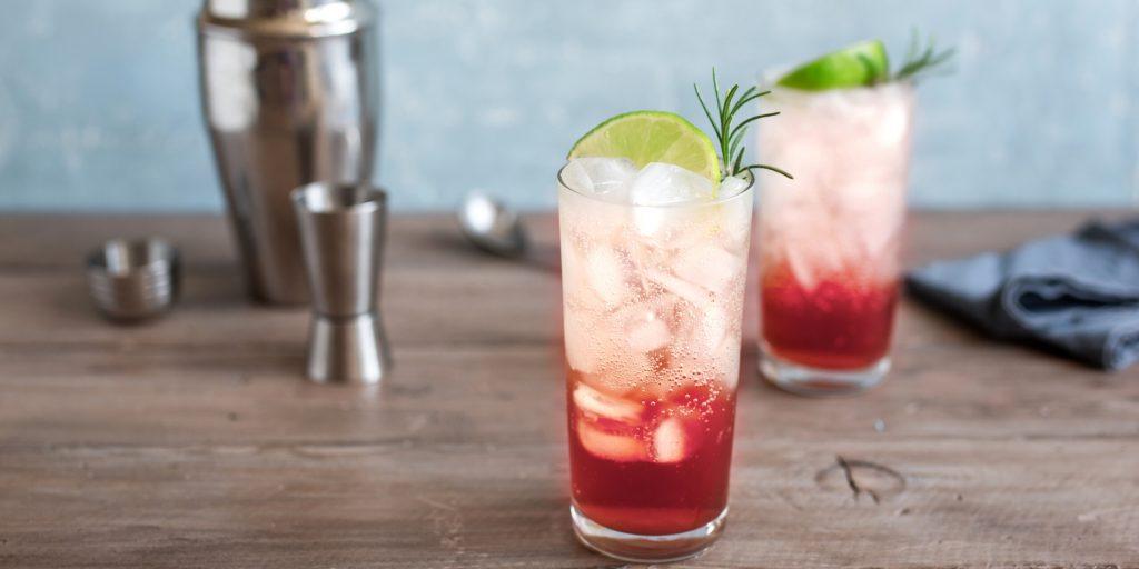 Two Raspberry Fizz Cocktails