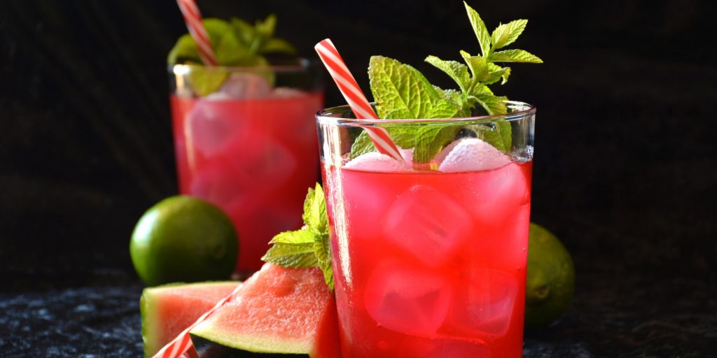 Two electric pink Watermelon Mojitos