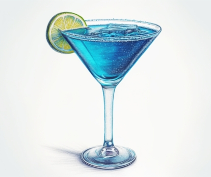 Colour pencil illustration of a Blue Margarita