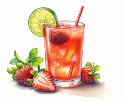 Colour pencil illustration of a Strawberry Margarita
