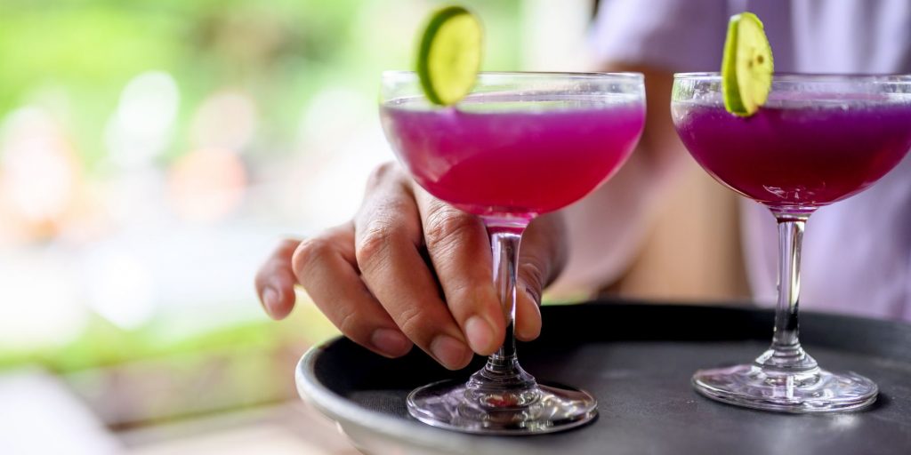 A delightfully pink pair of Bitter Hearts Know Better cocktails