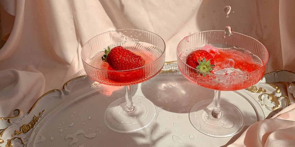 A lovely pair of Elderflower & Strawberry cocktails