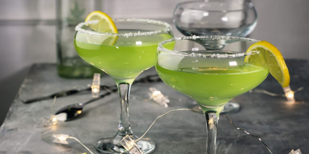 A lively pair of green-tinged Irish Margarita cocktails