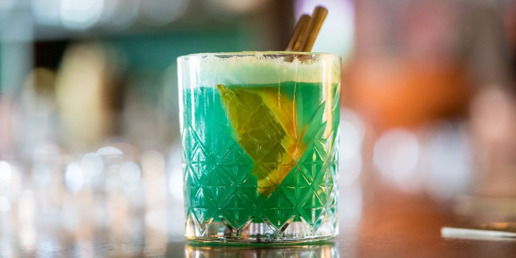 A tantalising, topaz-hued Green Dragon cocktail