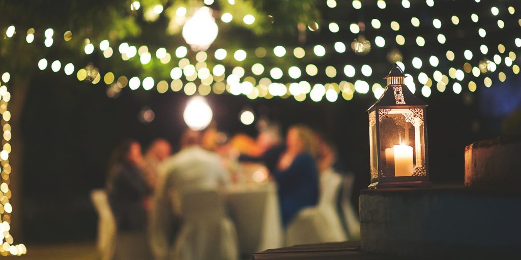 A dinner table with soft lighting