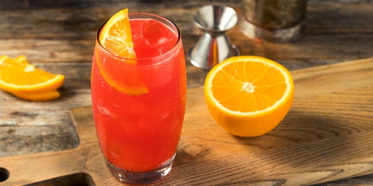 Refreshing Alabama Slammer cocktail in a highball glass garnished with fresh orange