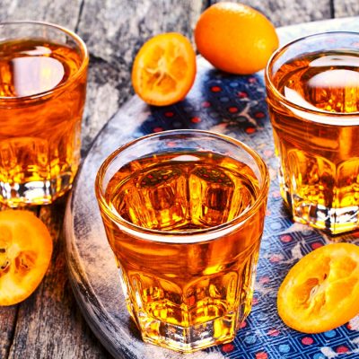 Orange liqueur served neat in short glasses