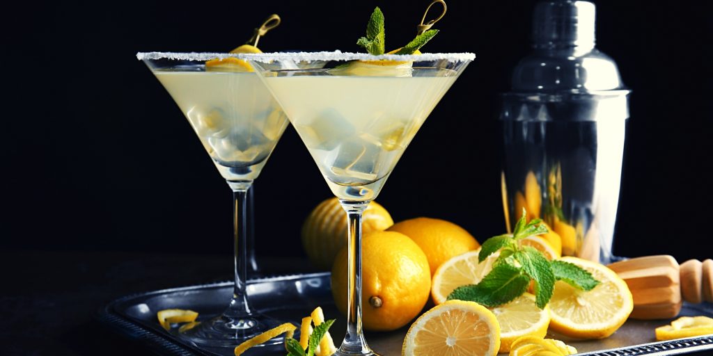 Vodka Sidecar cocktail with sugared rim and lemon garnish