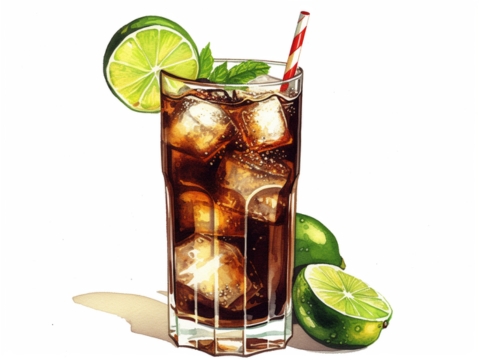 Colorful illustration of Cuba Libre cocktail