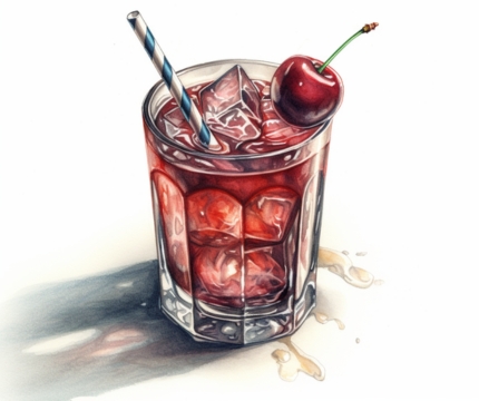 Colour pencil illustration of a Dirty Shirley cocktail