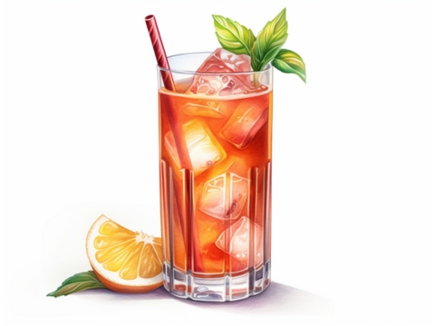Classic colour pencil illustration of a Rum Punch cocktail