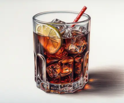 Colour pencil illustration of a Vodka Coke